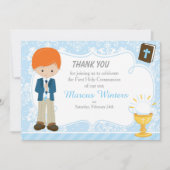 Red Hair Boy First Communy Damask Dankeskarte (Vorderseite)