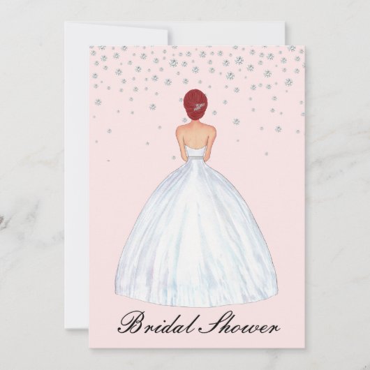 Red Hair Bride Illustration Diamond Brautparty Einladung (Vorderseite)