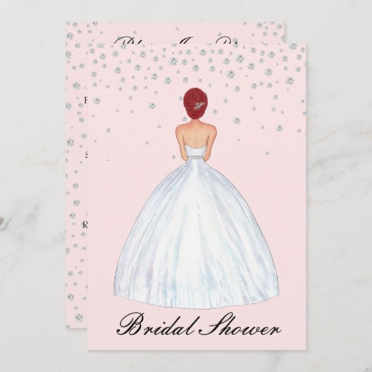 Red Hair Bride Illustration Diamond Brautparty Einladung (Vorne/Hinten)