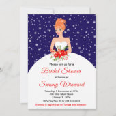 Red Hair Bride Snowflake Navy Brautparty Einladung (Vorderseite)