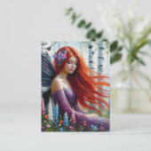 Red Hair Fairy im Frühjahr Birch Forest Postkarte (Stehend Vorderseite)