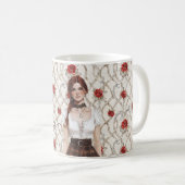 Red Hair Female Roses Faux Wood Floral Love Kaffeetasse (VorderseiteRechts)