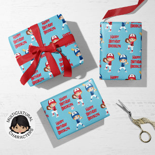Red Hair Girl Baseball Personalized Geschenkpapier Set