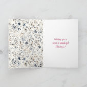 Red Hair Girl Blue Floral Christmas Karte (Innenseite)