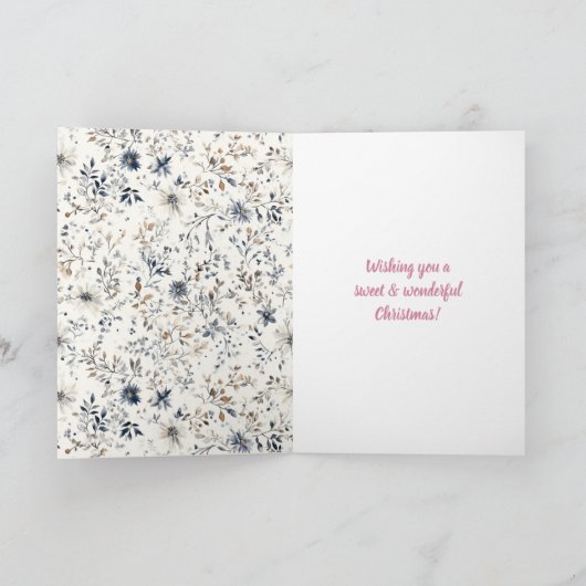 Red Hair Girl Blue Floral Christmas Karte (Innenseite)