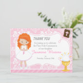 Red Hair Girl First Communion Danke (Stehend Vorderseite)
