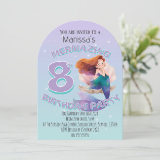 Red Hair Mermaid Age Birthday Party Invitation Einladung