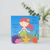 Red Hair Mermaid Custom Birthday Einladung (Stehend Vorderseite)