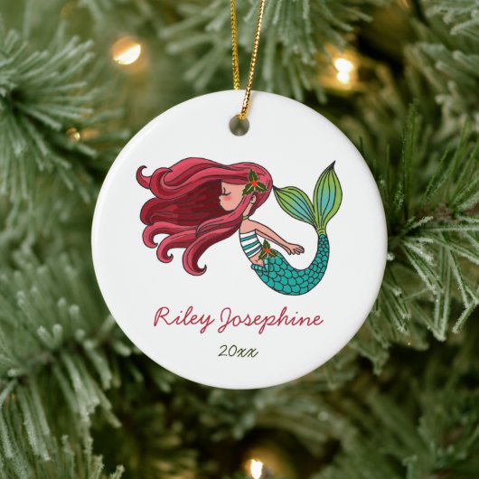 Red Hair Mermaid Personalisiert Redhead Ginger Keramik Ornament (Baum)