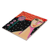 Red Hair Pink Roses Abstract Art Fliese (Seite)