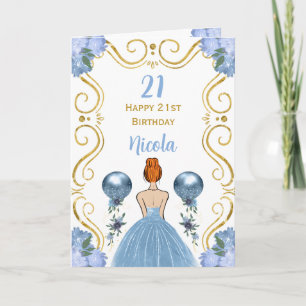 Red Hair Princess Blue Happy Birthday Karte
