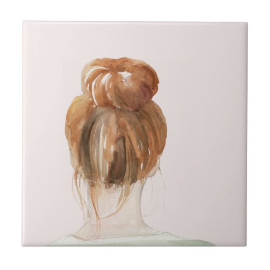 Red Hair Top Knot Bun Fliese (Vorderseite)