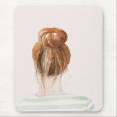 Red Hair Top Knot Bun Mousepad (Vorne)