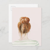 Red Hair Top Knot Bun Postkarte (Vorne/Hinten)