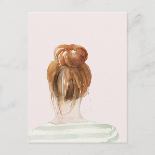 Red Hair Top Knot Bun Postkarte (Vorderseite)