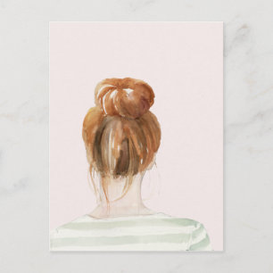 Red Hair Top Knot Bun Postkarte