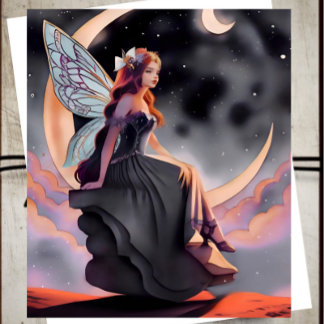 Red Hair Watercolor Moon Fairy Card Karte