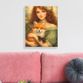 Red-Haired Girl Holding a Fox Woodland Fantasy Leinwanddruck (Insitu (Wohnzimmer))