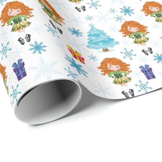 Red Haired Irish Dancer Winter Pattern Weihnachten Geschenkpapier (Rolleneckpunkt)