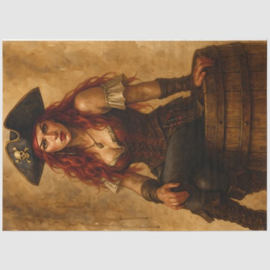Red-Haired Pirate Woman Decoupage Seidenpapier (Vorderseite)