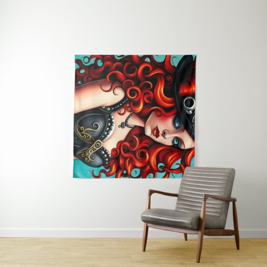 Red Haired Steampunk Woman Wandteppich (Beispiel (Horizontal))