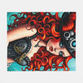 Red Haired Streampunk Woman Fleecedecke (Vorderseite (Horizontal))