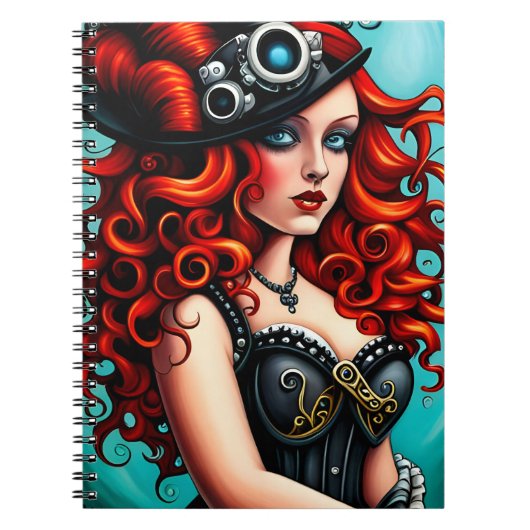 Red Haired Streampunk Woman Notizblock (Vorderseite)
