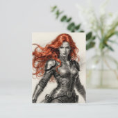 Red haired warrior woman postkarte (Stehend Vorderseite)