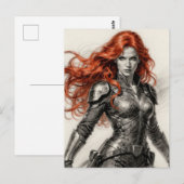 Red haired warrior woman postkarte (Vorne/Hinten)