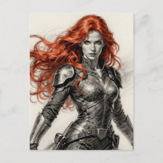 Red haired warrior woman postkarte (Vorderseite)