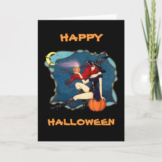 Red-haired Witch Halloween Karte (Vorderseite)