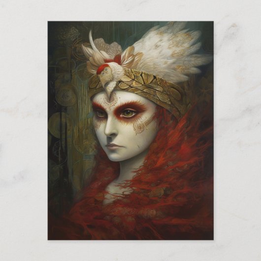 Red Haired Woman Feather Crown Postkarte (Vorderseite)