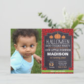 Red Halloween Pumpkin Einladung mit Foto (Stehend Vorderseite)
