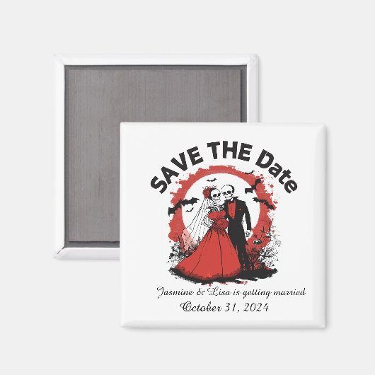 Red Halloween Wedding Save the Date Magnet (Vorderseite/Rückseite)