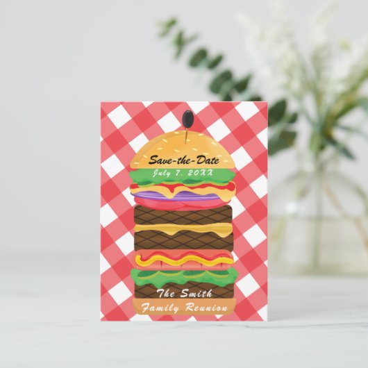Red Hamburger Summer Cookie Barbecue GRILLEN Party Ankündigungspostkarte (Stehend Vorderseite)