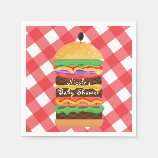Red Hamburger Summer Cookie Barbecue GRILLEN Party Serviette (Vorderseite)