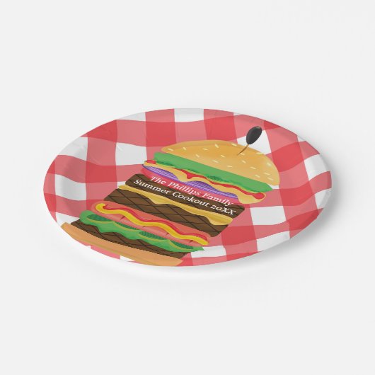 Red Hamburger Summer Cookie Party Custom Pappteller (Schrägansicht)