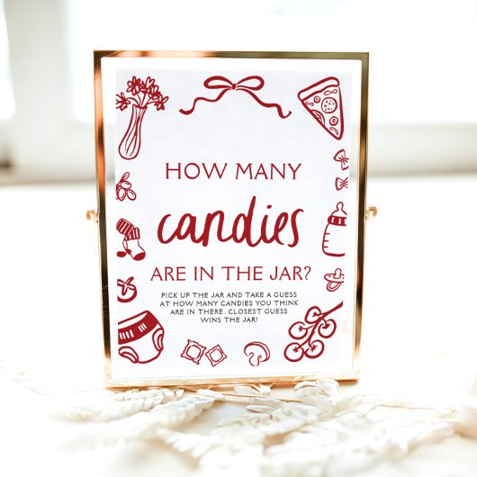 Red Hand Drain Guess Wie viele Candies Baby Dusche Poster