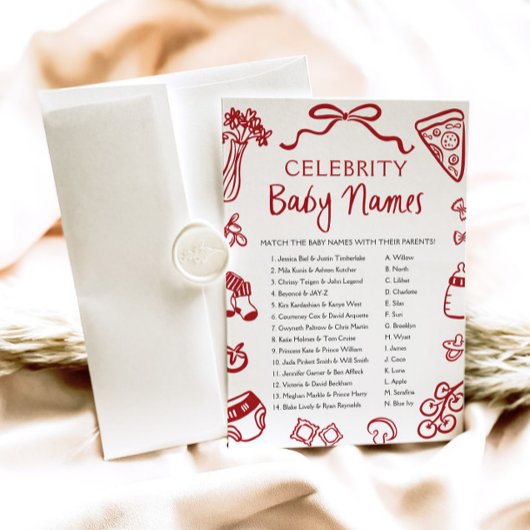 Red Hand Drawing Italian Celebrity Baby Name Game Einladung