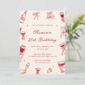 Red Hand Drawn Adult Birthday Party Einladung (Stehend Vorderseite)