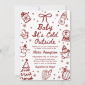 Red Hand Drawn Baby It's Cold Outside Baby Shower Einladung (Vorderseite)