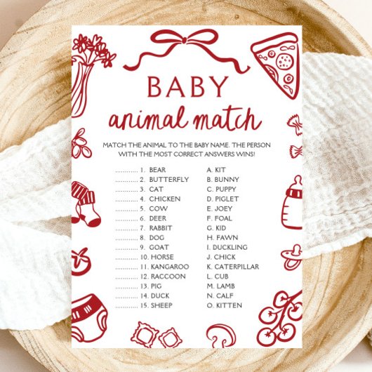 Red Hand Drawn Baby Match Baby Shower Game Einladung