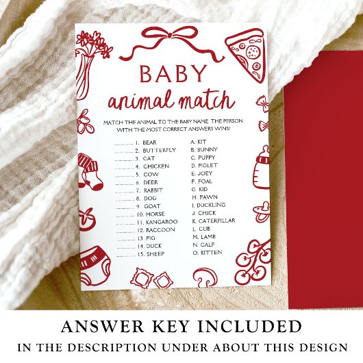 Red Hand Drawn Baby Match Baby Shower Game Einladung
