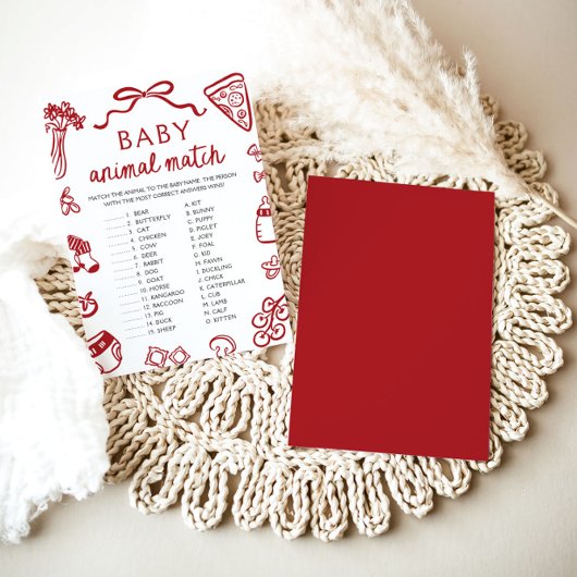 Red Hand Drawn Baby Match Baby Shower Game Einladung