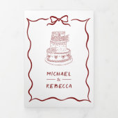 Red Hand Drawn Bow QR Code Photo Wedding Dreifach Gefaltete Einladung (Cover)