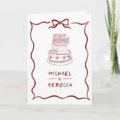 Red Hand Drawn Bow QR Code Photo Wedding Einladung (Vorderseite)