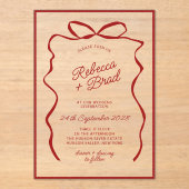 Red Hand Drawn Bow Ribbon Sketch Hochzeit Acryleinladungen (Vorderseite)