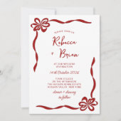 Red Hand Drawn Bow Ribbon Sketch Hochzeit Einladung (Vorderseite)
