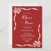 Red Hand Drawn Bow Ribbon Sketch Hochzeit Einladung (Vorderseite)