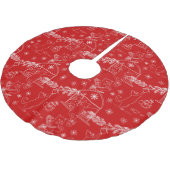 Red Hand drawn cats & Christmas tree Polyester Weihnachtsbaumdecke (Schrägansicht)